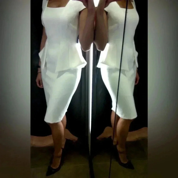 Zara White Peplum Cap Sleeve Midi Dress Sz M - Picture 3 of 13